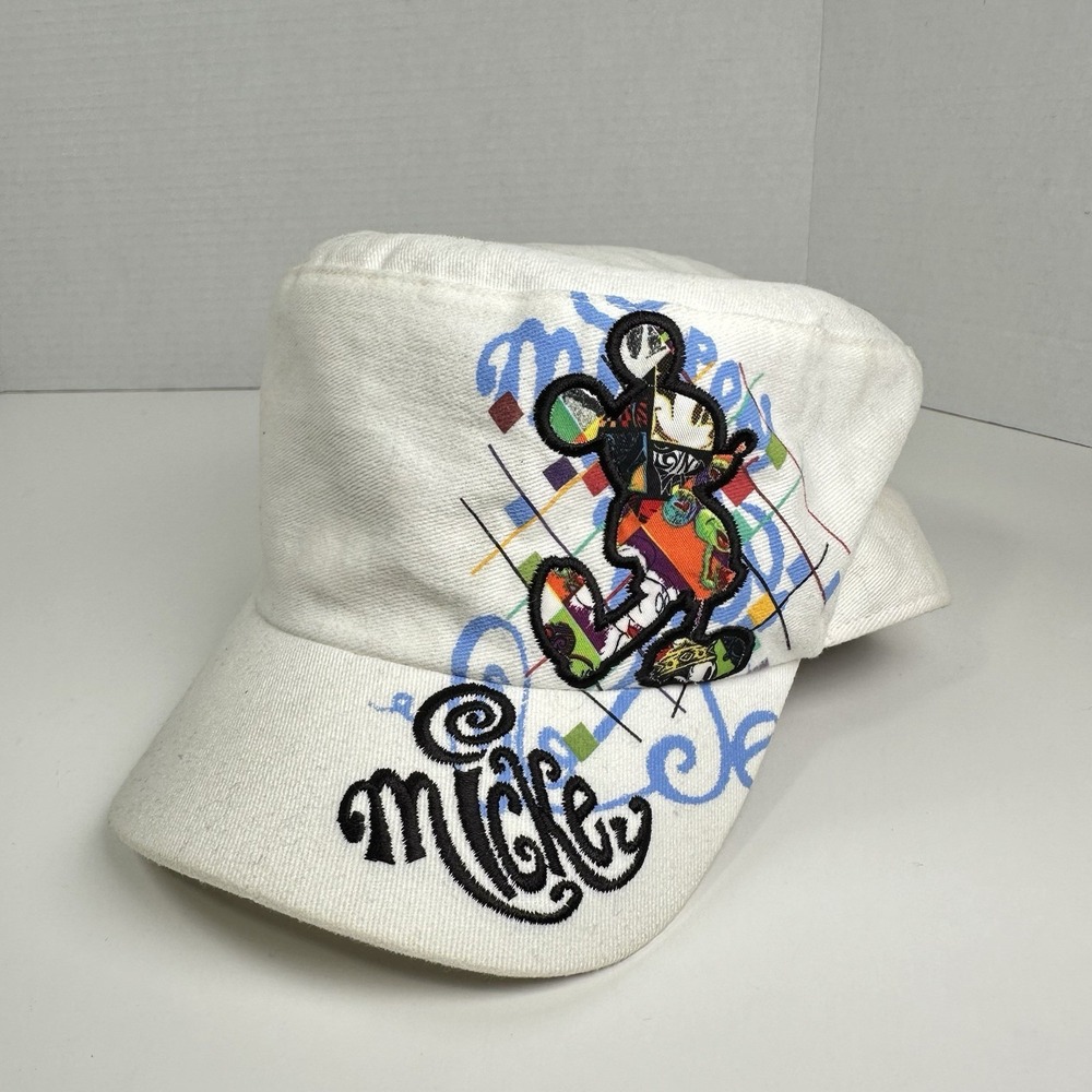 Disney Parks Mickey Mouse Patchwork Embroidered Military Painter Distressed Cap